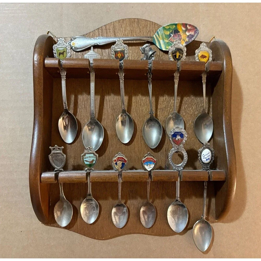 vintage spoon collection with display